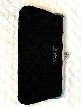 Vera Bradley Black Quilted Kiss Lock Wallet | Fabric Coin Purse Clutch